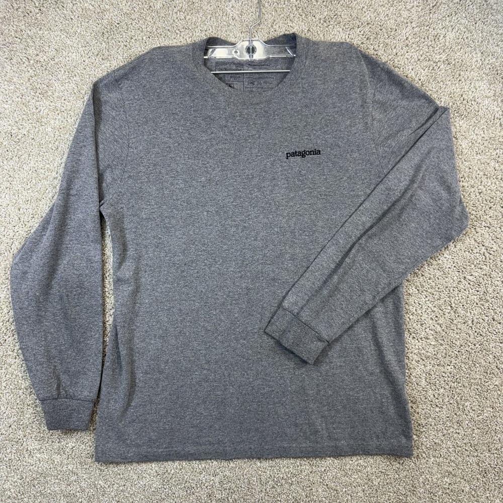 Patagonia Long Sleeve T-Shirt Mens Medium Gray Responsibili-Tee P-6 Logo Graphic